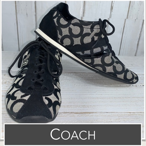 Coach “Kathleen” Sneakers Signature “C” Design, Black Suede, Patent Leather 7M - Picture 4 of 11